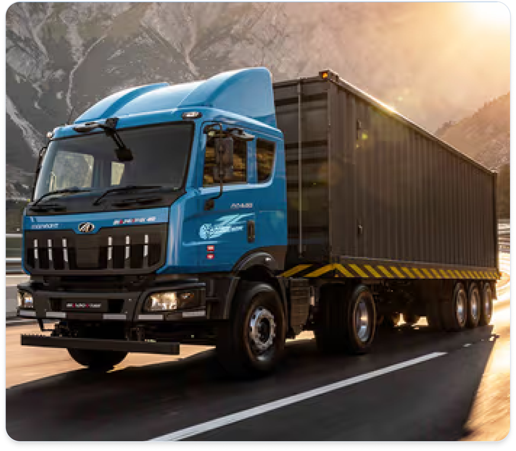 Blue heavy tipper truck on the highway