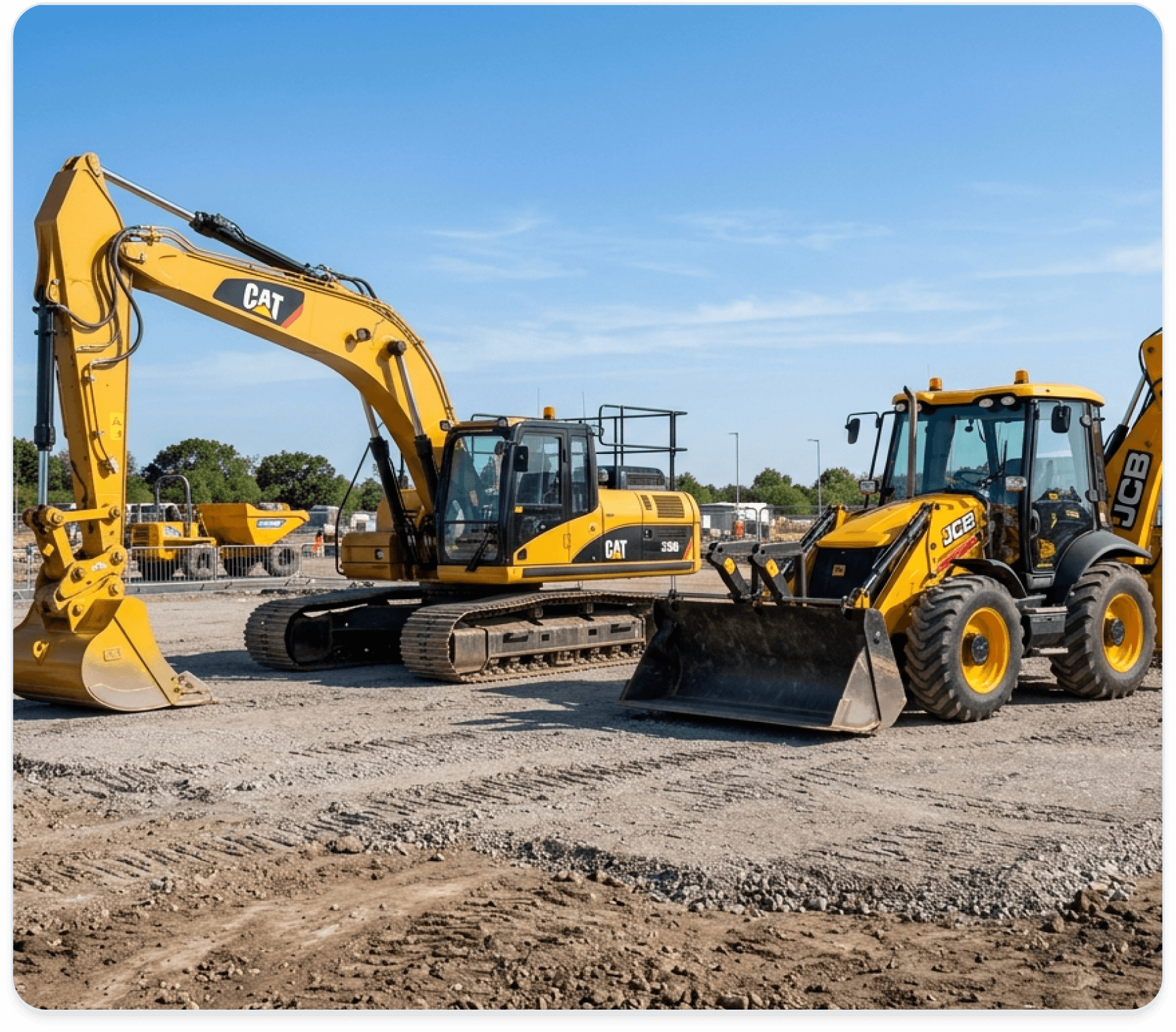 Excavator and backhoe loader working on a construction site